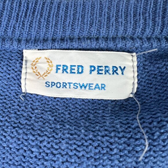 Fred Perry Sweater Vest Adult Medium Blue Faded Cable Knit Sleeveless V Neck - Picture 4 of 10